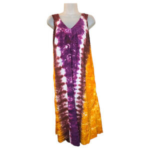 Jackpot Women OSFM One Size Fits Most Purple Orange Embroidered Sleeveless Dress